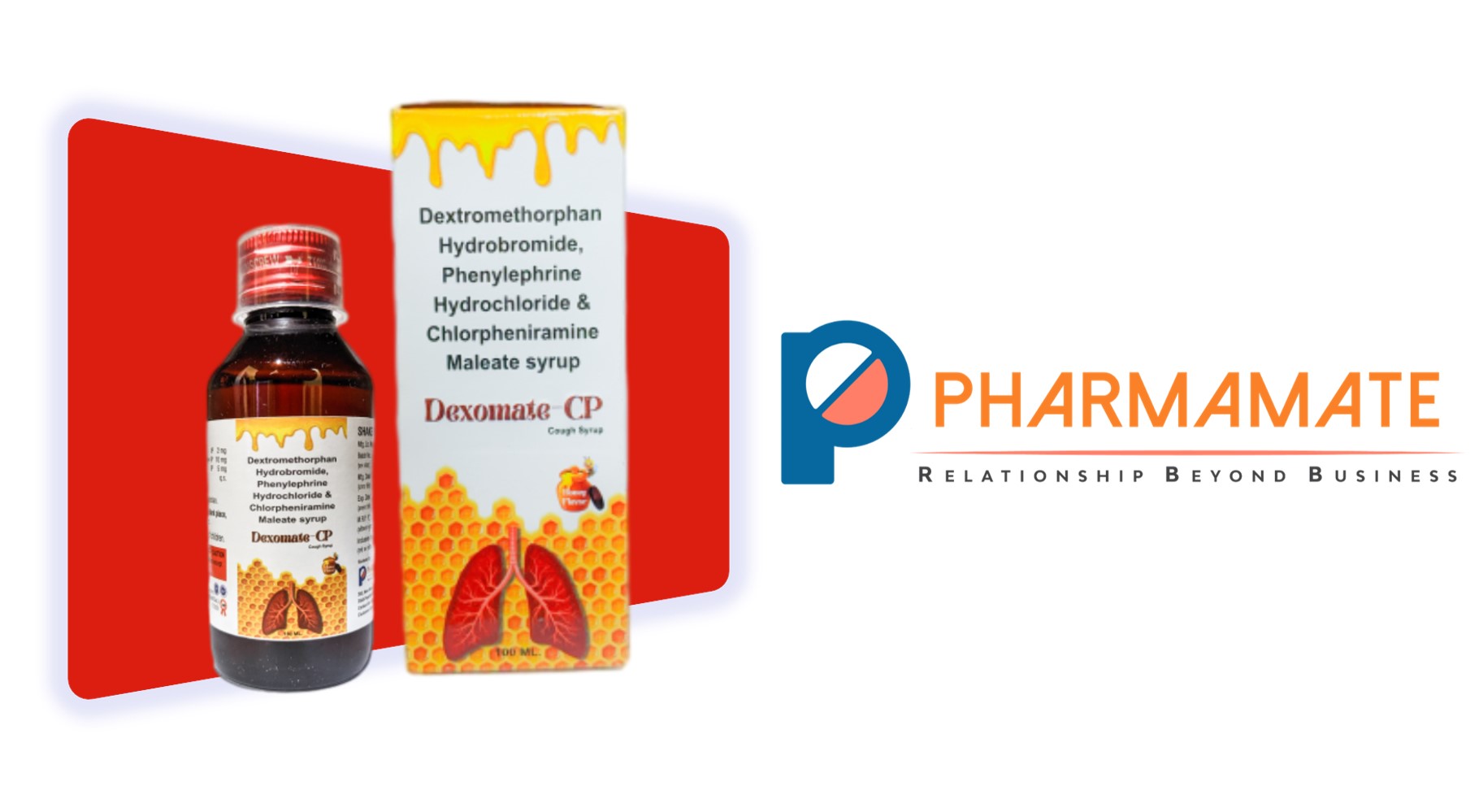 Dexomate CP - Dextromethorphan Hydrobromide Phenylephirine Hydrocloride & Chlorpheniramine Maleate Syrup, Pharmamate