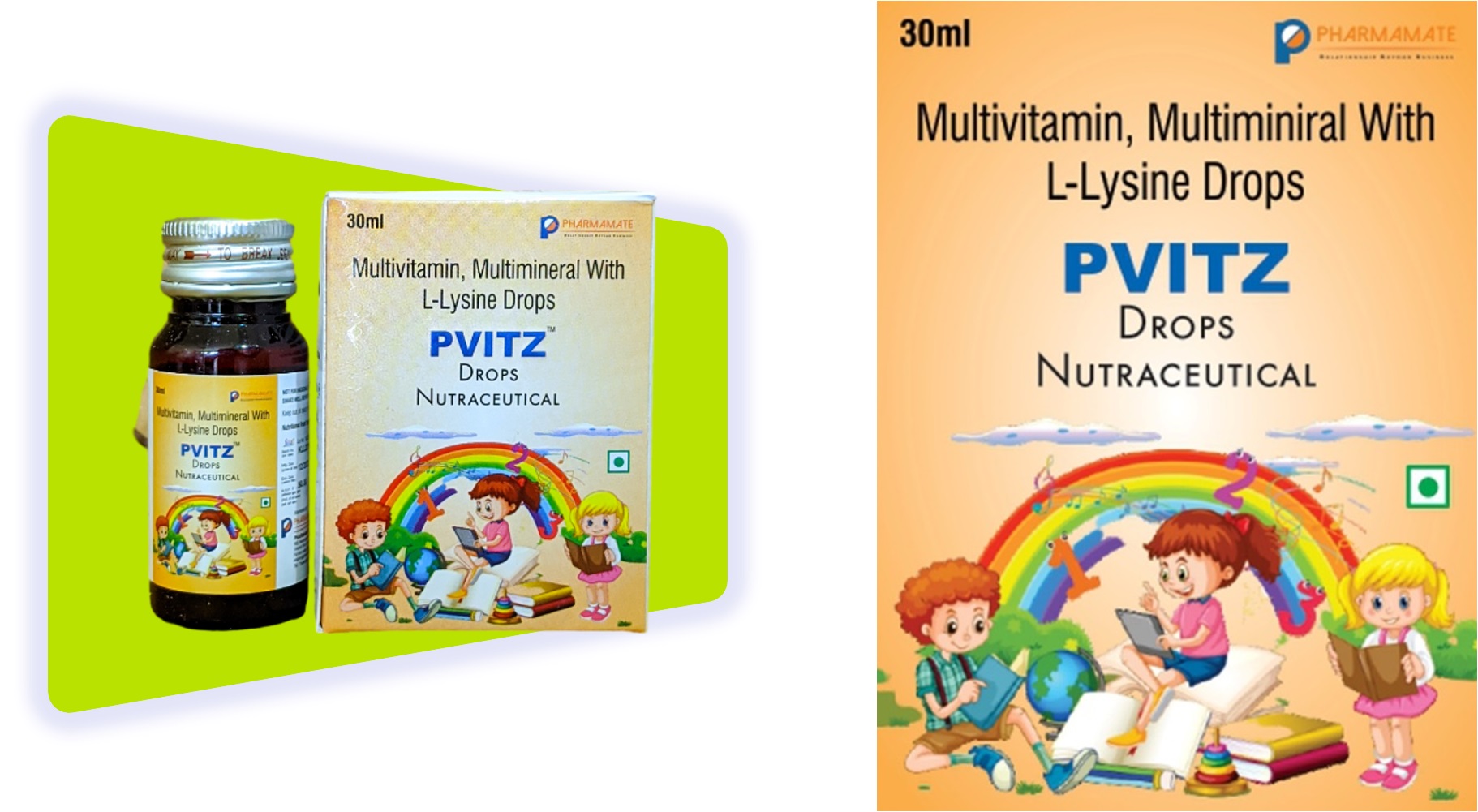PvitZ - Multivitamin, Multiminaral with L-Lysine Drops for kids, Pharmamate