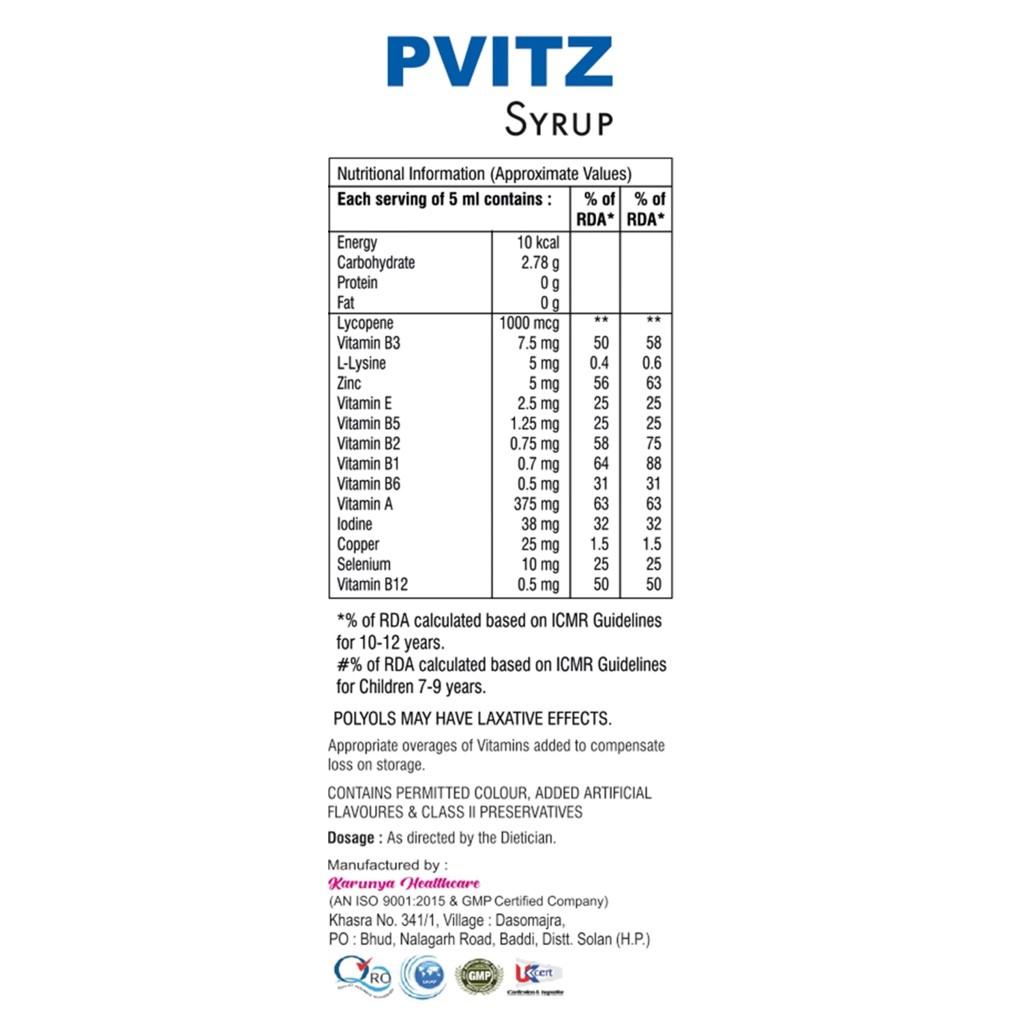 PvitZ - Multivitamin, Multiminaral with Lycopene Syrup, Pharmamate