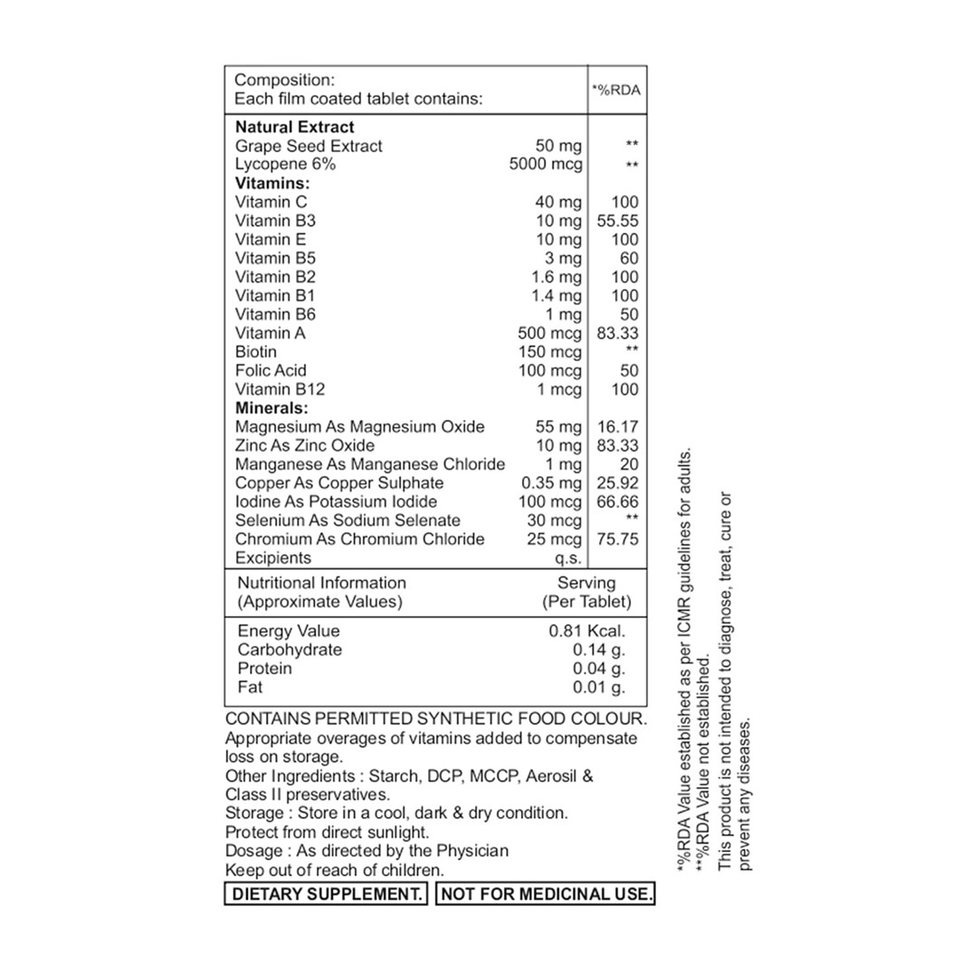 PvitZ - Lycopene, Vitamin, Minerals, Zinc with Grape Extract Tablets, Pharmamate